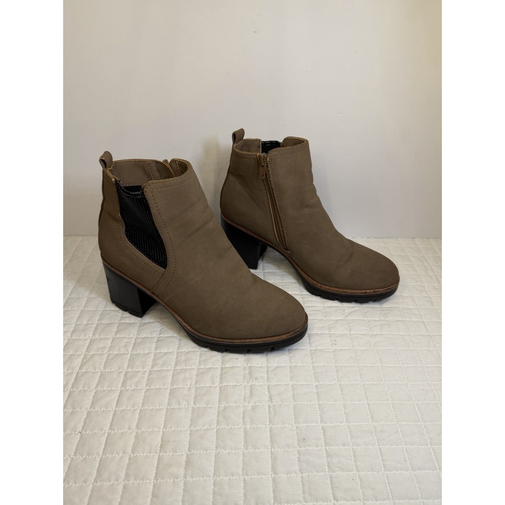 Naturalizer Women's 7.5 Taupe Nubuck Ankle Boots Side Zip Block Heel Comfort - Picture 2 of 9